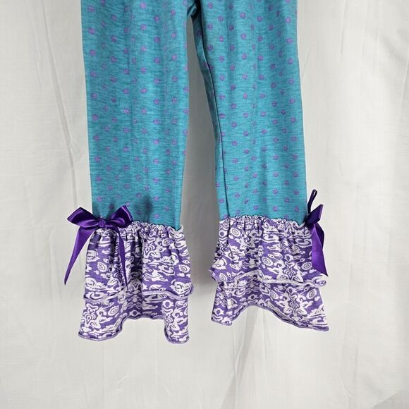 Conice Nini Purple Turquoise Easter Bunny Printed Outfit Ruffle Pants Fits Sz 5 - Picture 3 of 7